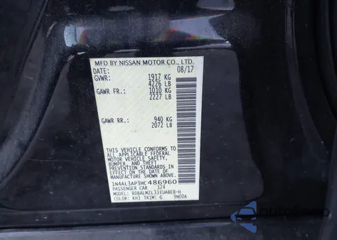 2017 Nissan Altima 2.5 Sv z USA, uszkodzony, nr VIN 1N4AL3AP3HC486960